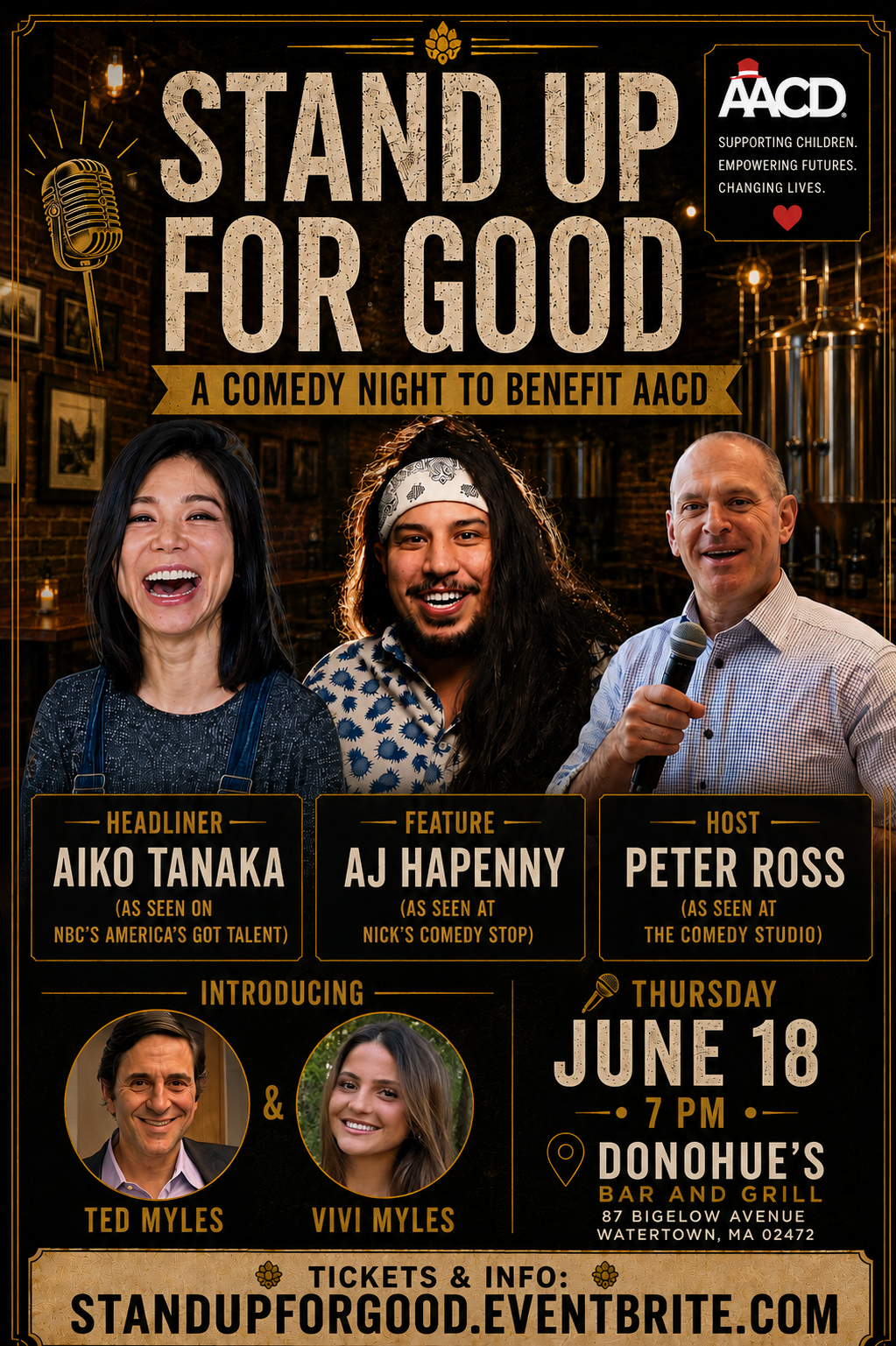Stand Up for Good comedy night flyer benefiting AACD